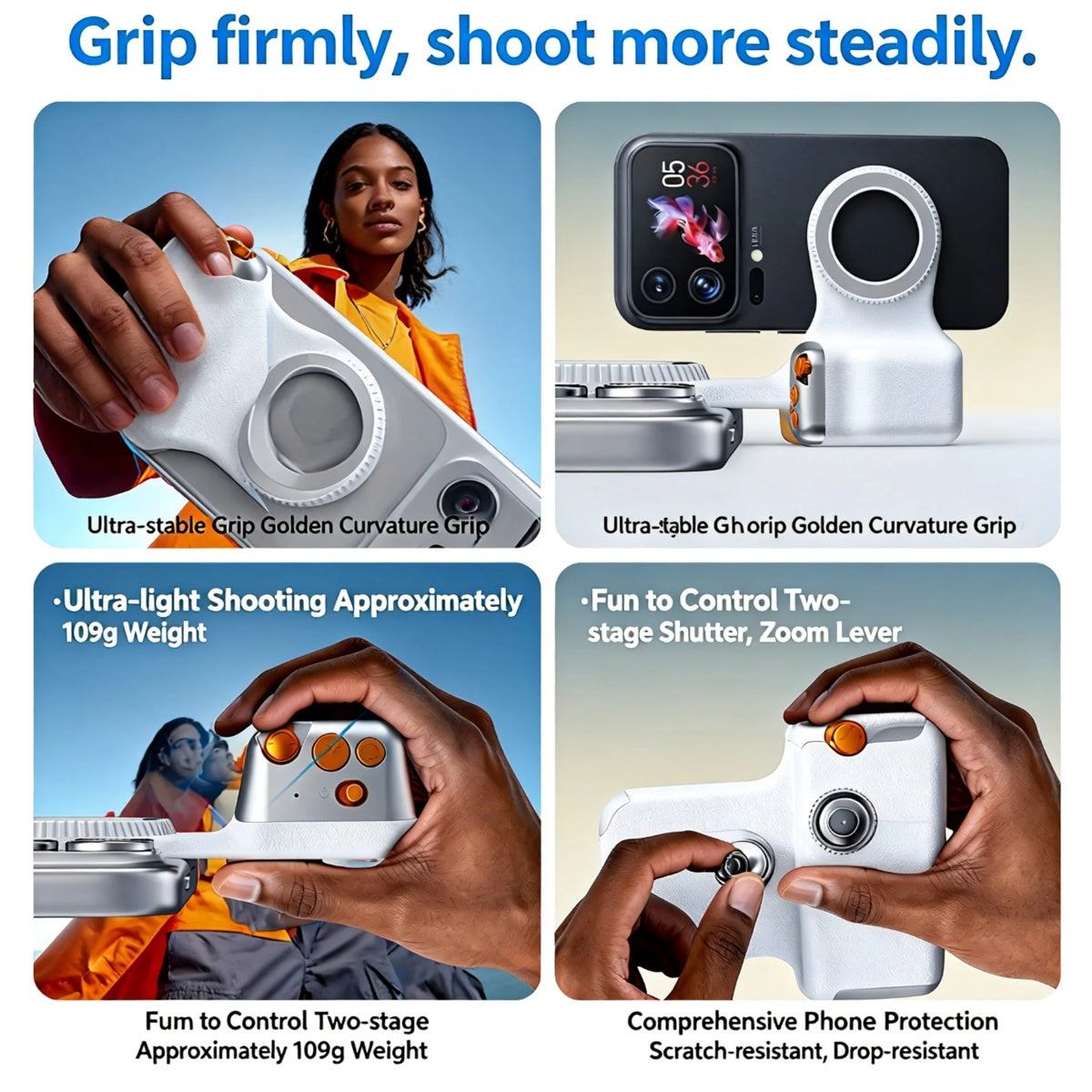 Magnetic Camera Grip Stabilizer With Wireless Remote, Ergonomic Anti-Shake Phone Handle Compatible With MagSafe, Zoom Control Portrait Landscape Switching, 109g Lightweight